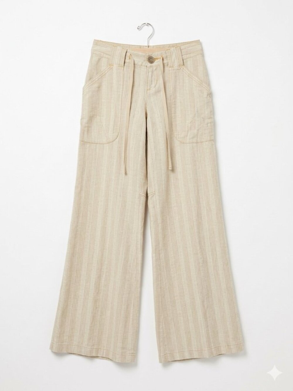 Free People Pants Beige Stripe Wide Leg Flared Textured BohoY2K Vintage NWT
